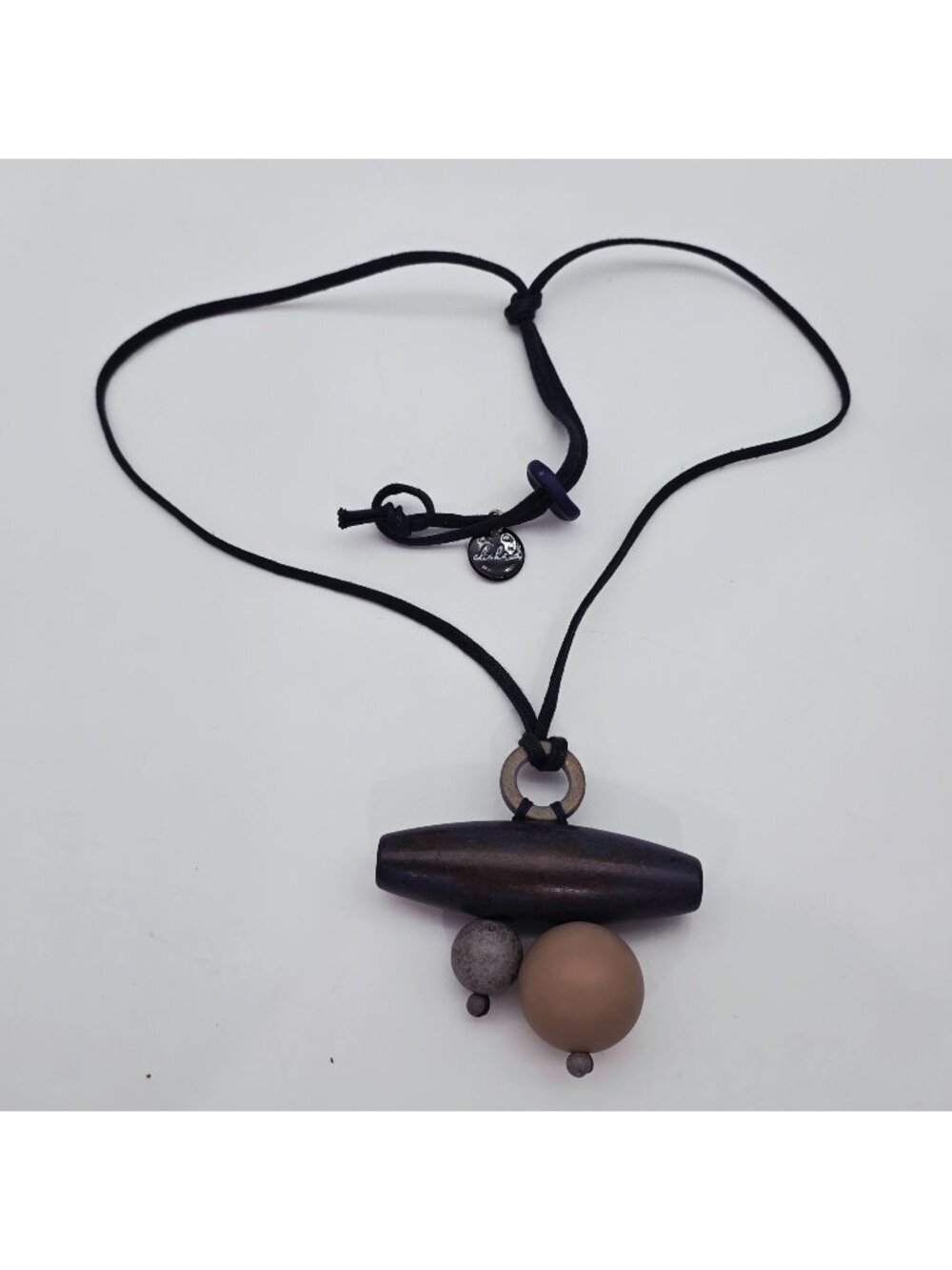 Alisha D Abstract Pendant Necklace Adjustable Blue Leather Cord Made In Italy